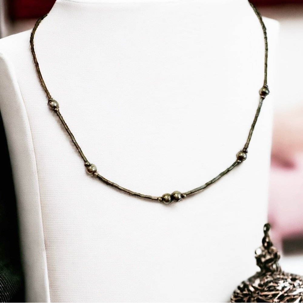 Vintage Tube Beaded Dainty Necklace Silver